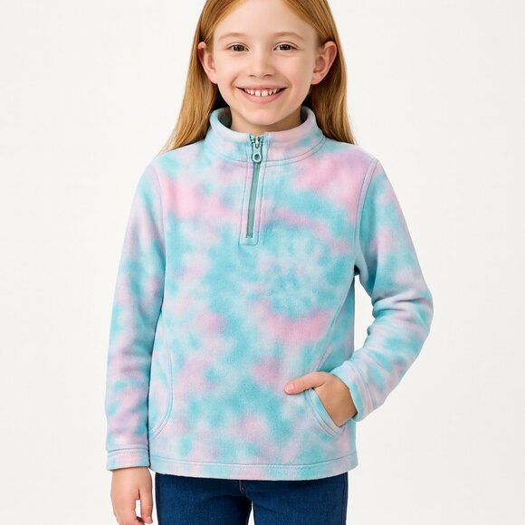 btween Tie Dye Fleece Pullover Sweatshirt 1/4 Zip Long Sleeve Pink Blue 10 - Picture 1 of 11
